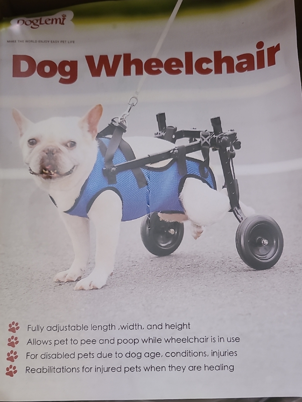Blue Dog Wheelchair Harness - Adjustable Pet Mobility Cart